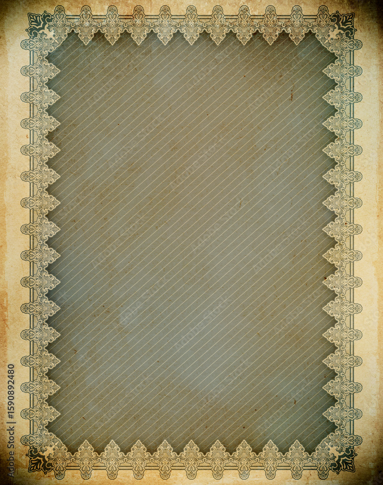 Fototapeta premium Old dirty paper with decorative vintage frame. Grunge vintage paper.