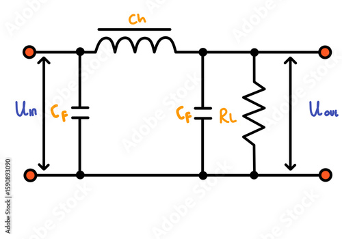 Electrical Filter Circuit Diagram: L-C-L Low Pass Network with Load