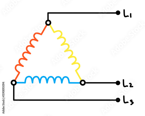 Three-Phase Delta Connected Inductor Windings Electrical Diagram