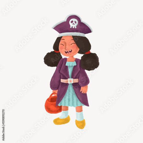 Girl in pirate costume, Halloween collage element vector