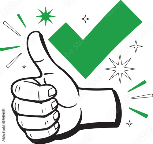 A thumbs up gesture with a check mark symbol, representing approval and agreement. The image conveys a sense of satisfaction and positive feedback.