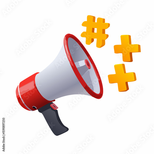 Effective Communication Concept: Megaphone & Bright Symbols for Advertising, Broadcast & Social Media Content