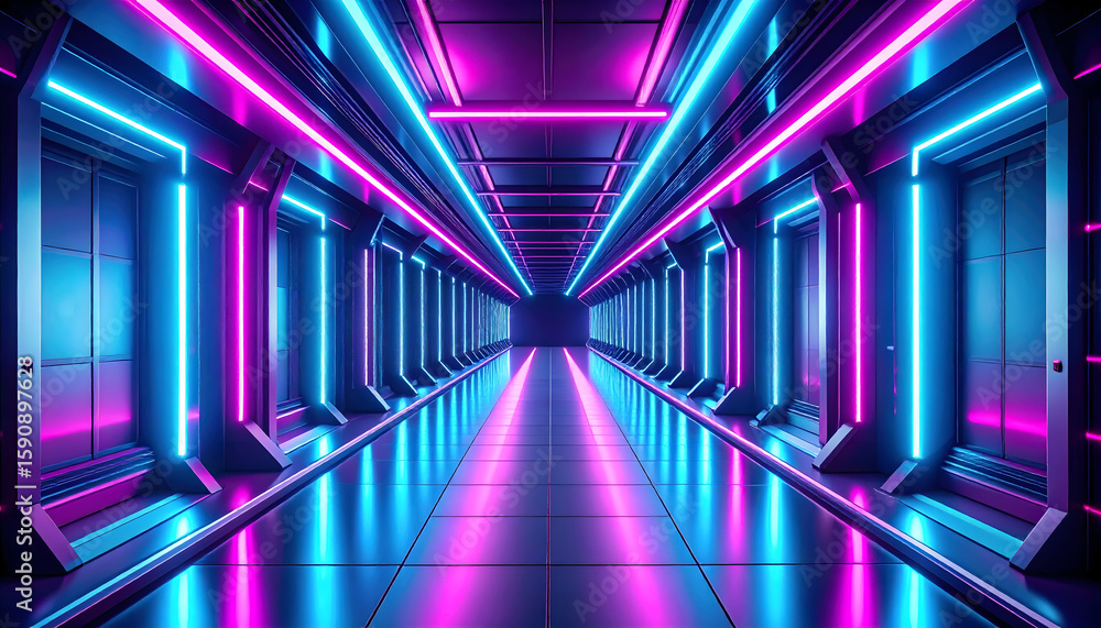 Fototapeta premium Futuristic Neon Tunnel with Pink and Blue Lights