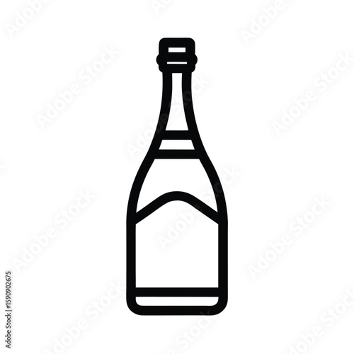 Champagne Bottle Outline Vector Illustration