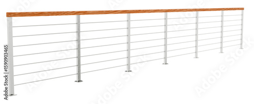 Sleek wooden handrail with modern metal balustrade. Ideal for contemporary architectural and interior design projects.
