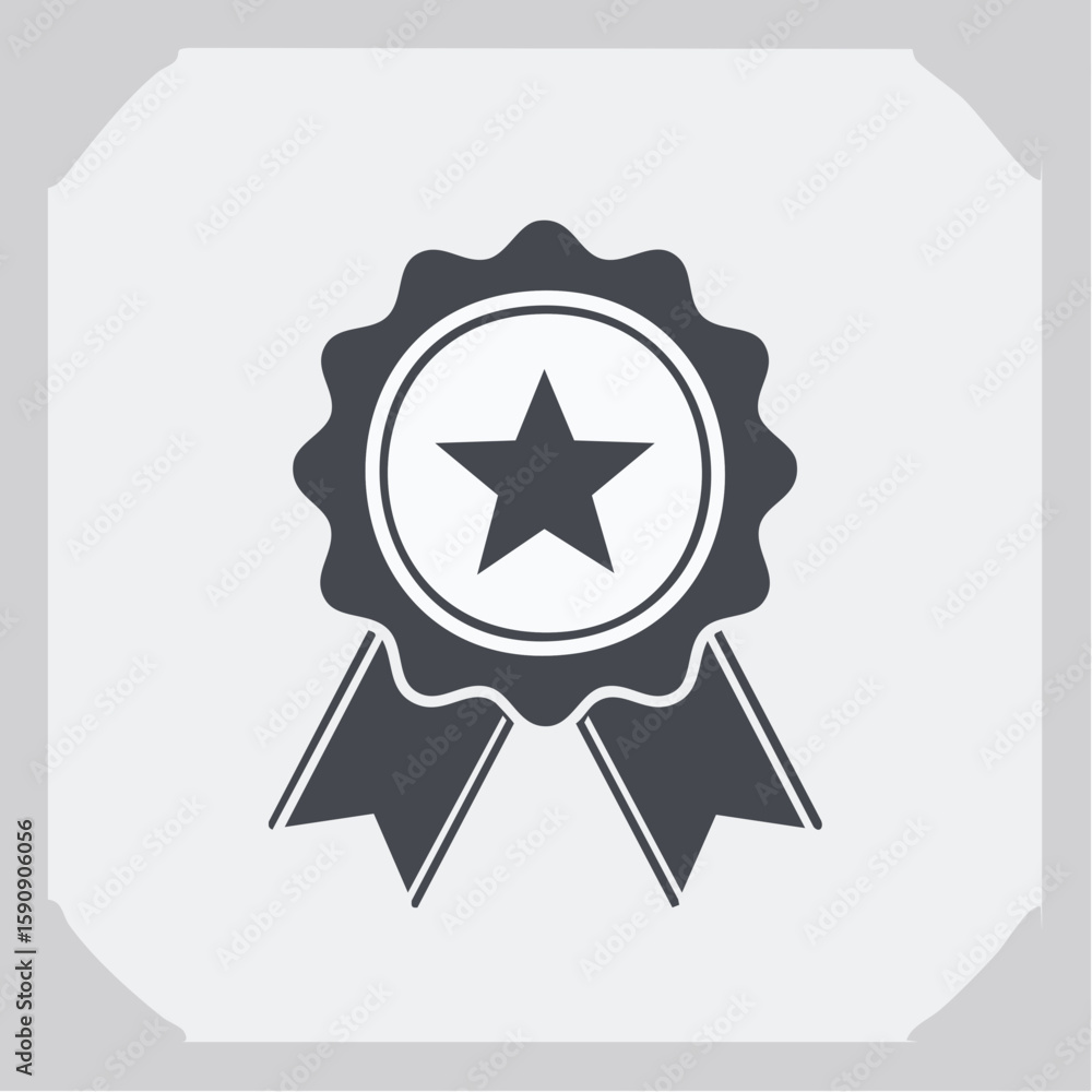Modern vector icon of a medal with a star at the center, featuring ribbon details, symbolizing achievement, excellence, or award in a clean minimalist style suitable for recognition, education, or spo Modern vector icon of a medal with a star at the center, featuring ribbon details, symbolizing achievement, excellence, or award in a clean minimalist style suitable for recognition, education, or spo