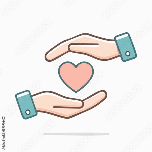 Elegant outline of hands cupping a heart, emphasizing care, compassion, support, and love, perfect for charity organizations, health initiatives, or relationship campaigns.
