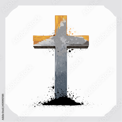 Modern vector icon of a glowing cross with a splash effect, symbolizing faith, spirituality, hope, and religion in a minimalistic style suitable for church, faith, or religious themes.
