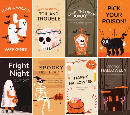 Halloween Facebook story template set vector