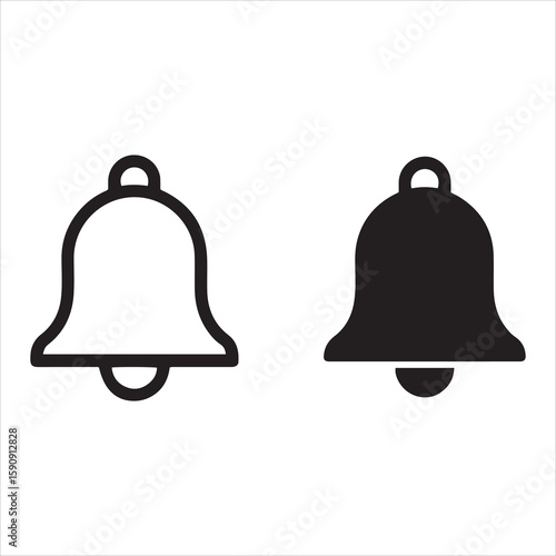 Two bell symbols one outline and one solid black against white background