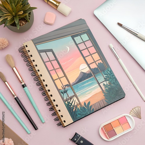 nootebook with mountain design