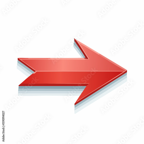 Eye-catching red arrow with a polished finish and shadow for depth, symbolizing speed, direction, or focus, great for navigation buttons, business charts, or interactive content.
