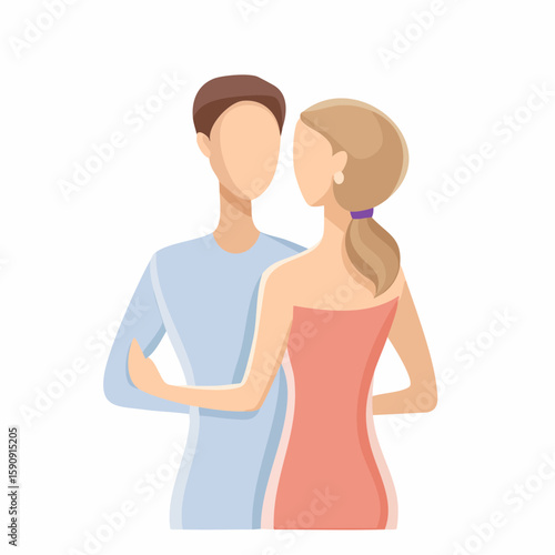 Two abstract figures embracing or standing shoulder-to-shoulder.