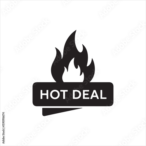Fiery hot deal badge with bold text and flame accent