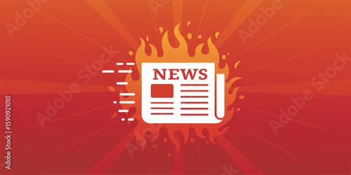 Hot News Vector Illustration – Burning Newspaper with Flame Background
