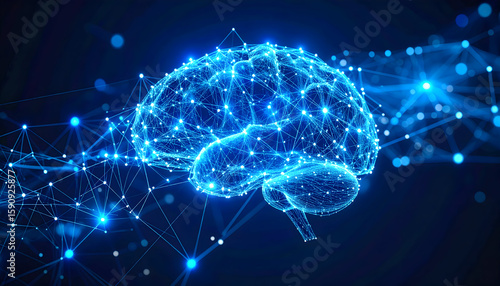Glowing Blue Abstract Brain Neural Network Digital Connections