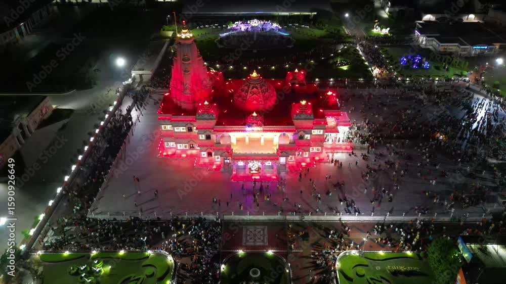 Aerial View of Pram Mandir, Founded by Jagadguru Shri Kripalu Ji Maharaj in Vrindavan - Prem Mandir is the Temple of Divine Love.