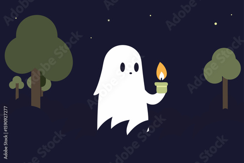 A ghost floating above a foggy graveyard vector illustration