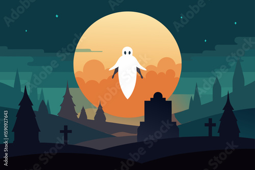 A playful ghost in a haunted attic surrounded by cobwebs vector illustration