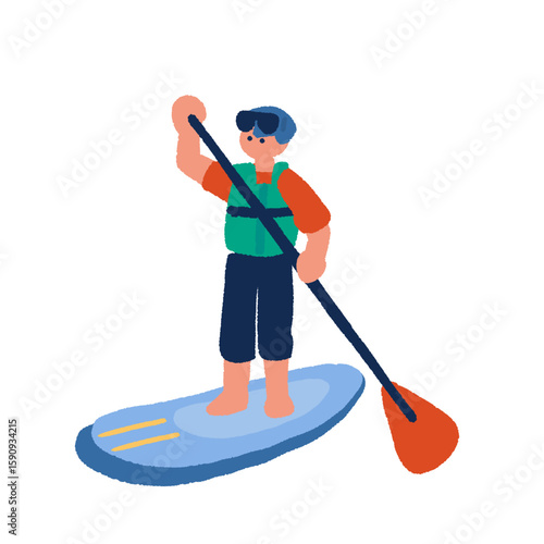 SUPを楽しむ男性の手描きイラスト