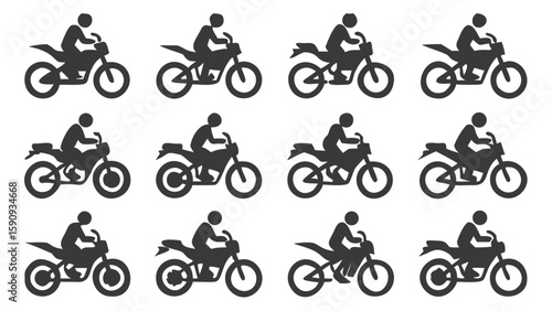 Motorcycle Riders Silhouettes Graphic Designs for Transportation and Recreation Activities, Perfect for Logos and Iconography Related to Motorcycling