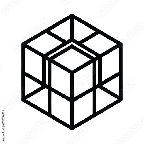Puzzle Cube Outline Vector Illustration