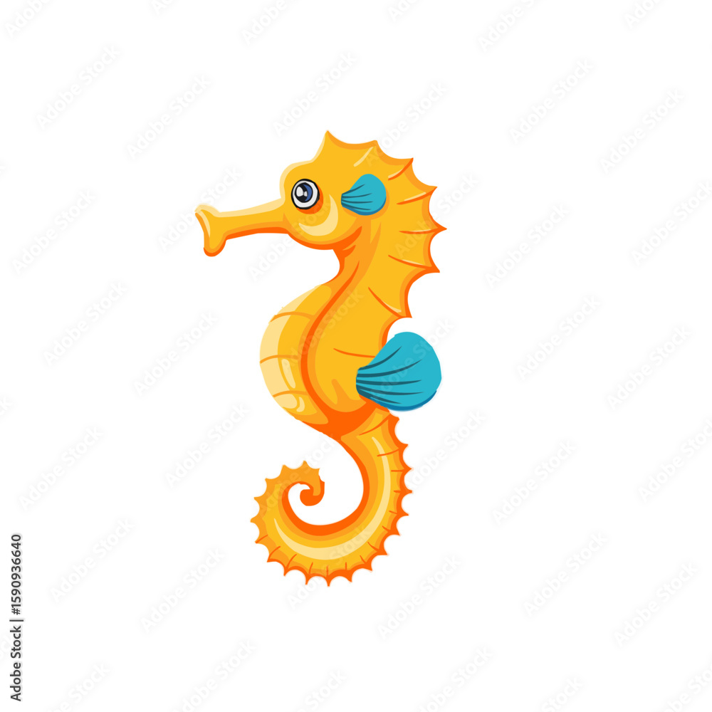Fototapeta premium Cartoon Illustration of a Yellow Seahorse