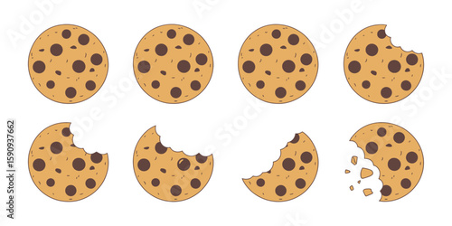 Chocolate chip cookies with bites taken food