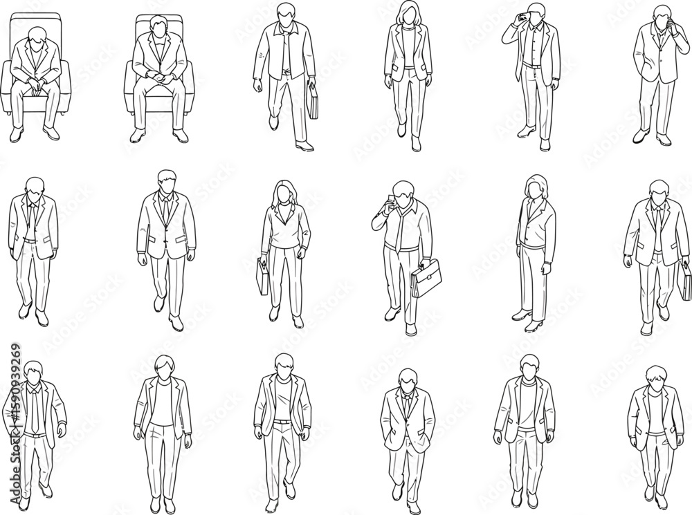 Architectural Drawing Style People Pattern Line Art Business People Top View Architectural Drawing Style People Pattern Line Art Business People Top View