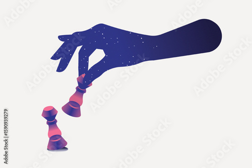 Cosmic hand moves chess pieces vector