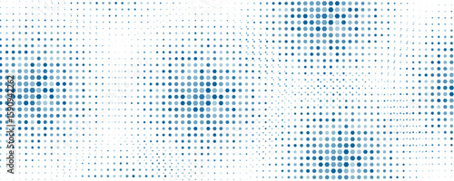 Vector blue geometric abstract background frame. Pattern of chaotic hexagons, particles, fragments. Group of cells, an information grid. Banner for business, technology, presentations.