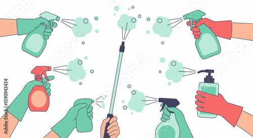 Cleaning Spray Fiesta Hands in gloves go wild with sanitizing sprays