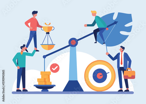 Business Success: Balancing Achievement, Goals, and Financial Growth, Modern Flat Design