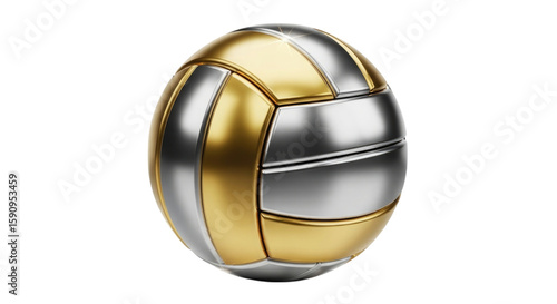 Golden silver volleyball, isolated on a transparent background