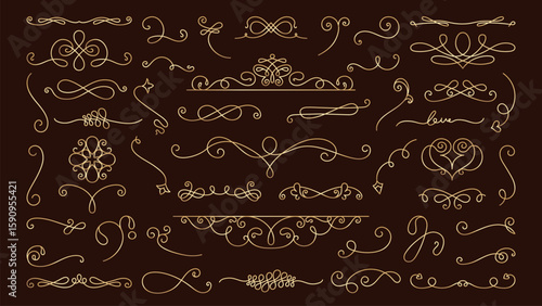 Elegant floral dividers. Swirls and leaves create decorative floral dividers. Perfect for invitations, floral-themed designs, and decorative accents. Hand drawn ornament vector set.
