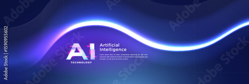 Futuristic AI Technology Banner with Neon Lines