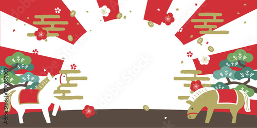 2026年　午年　正月背景イラスト