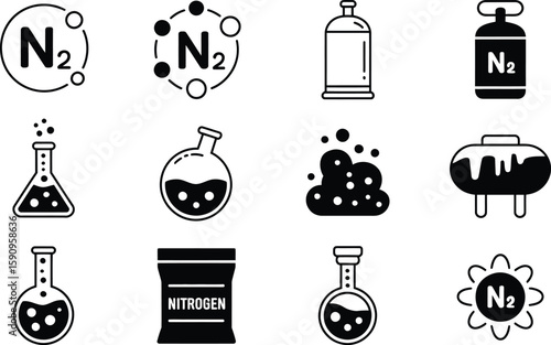 Black and White Nitrogen Icons and Illustrations chemical