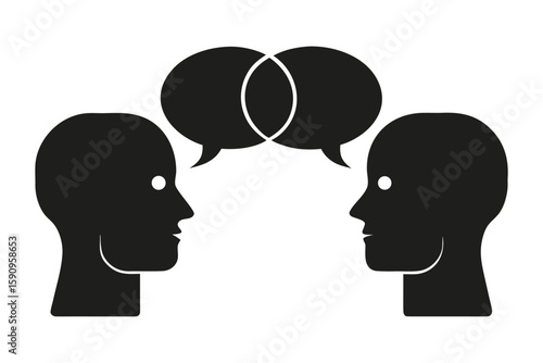 Two Silhouetted Heads Face Each Other with Overlapping Speech Bubbles Suggesting Dialogue