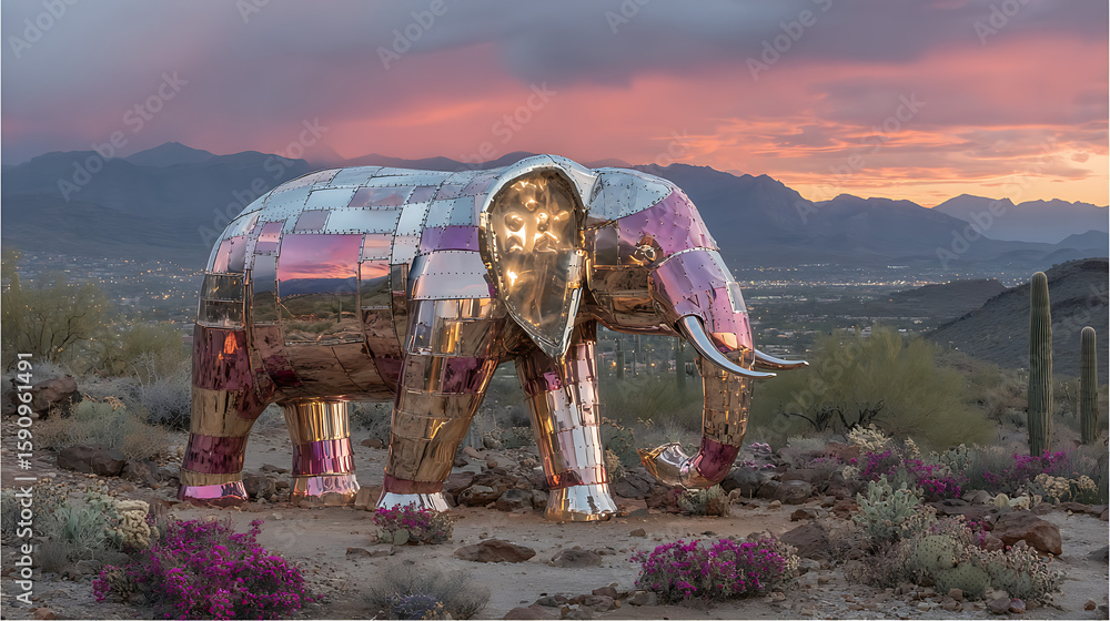 Obraz premium an iron-bodied elephant on the savannah