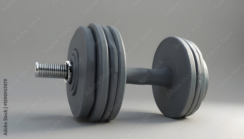 Fototapeta premium Gray dumbbell resting on a plain background, showcasing weightlifting equipment.