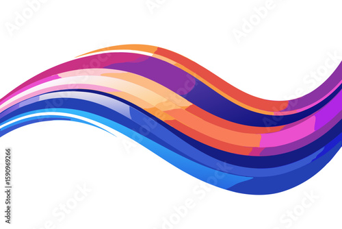An abstract flowing design features colorful waves in blue, orange, and purple, ideal for a modern background or decorative element.