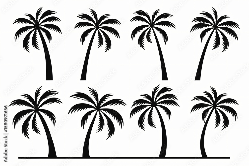 Fototapeta premium Black palm trees tropical foliage white