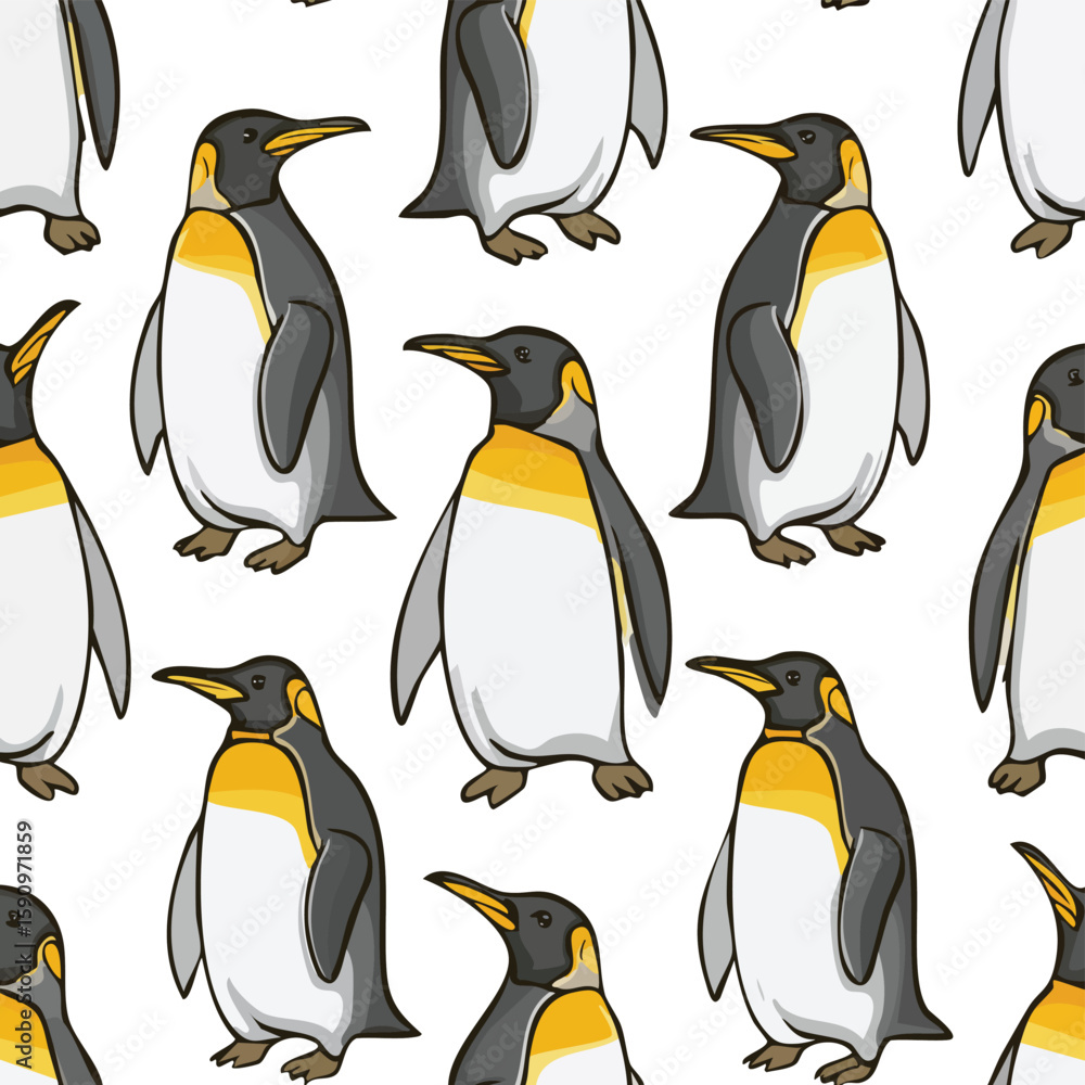 Fototapeta premium King Penguin Vector Illustration with Seamless Pattern Design
