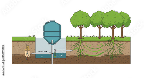 Septic Tank System Flat Art Isolated on White Background