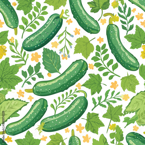 Cucumber Vector Illustration with Seamless Pattern Design
