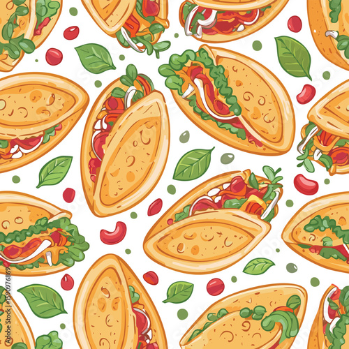 Chicken Enchiladas Vector Illustration with Seamless Pattern Design