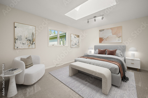 Modern bedroom with clean design and natural lighting