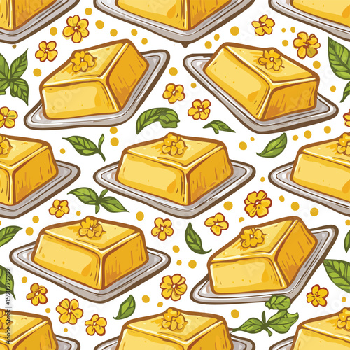 Butter dish Vector Illustration with Seamless Pattern Design