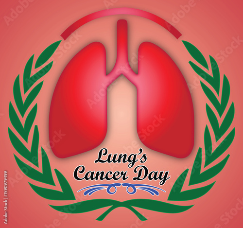 World Lung Cancer Day awareness illustration featuring red and pink lung icons with 3D effects. Ideal for health campaigns, EPS files, medical posters, and awareness graphics.
